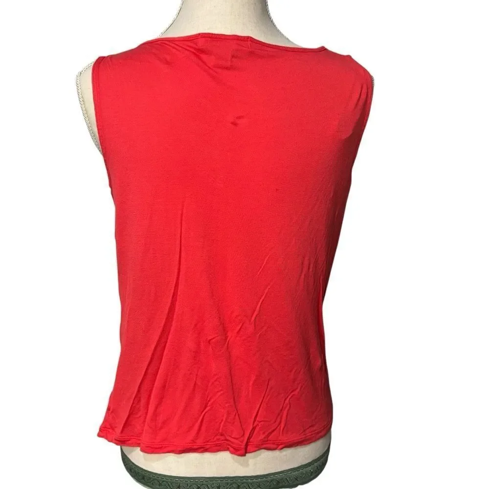 Michael Kors Solid Coral Draped Tank with Knotted Shoulder Blouse Casual Chic L
